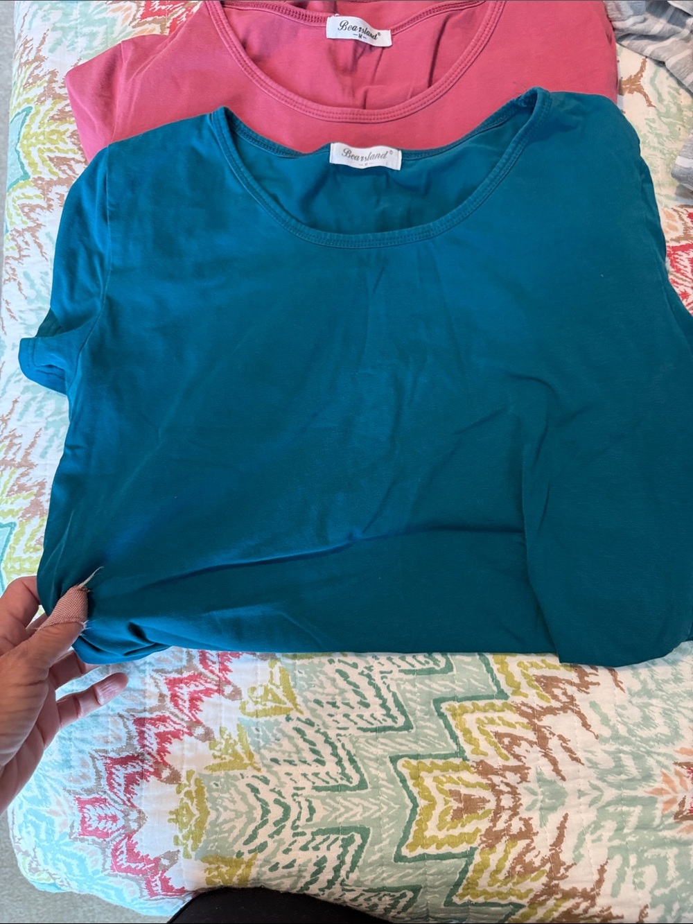 Bearsland Tee Trio in Rose, Teal & Gray Stripe - Picture 3 of 4